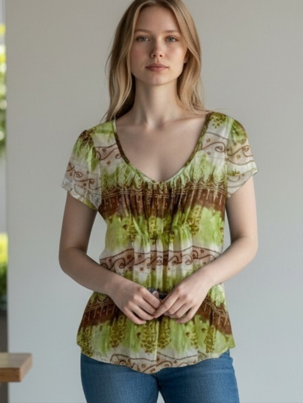 Simply Irresistible Brown and Green Blouse Top sz.M